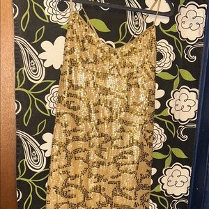 Anthropologie Sequined Slip Midi Dress Gold Glitz & Glam Midi Sz 12 Prom Vibes